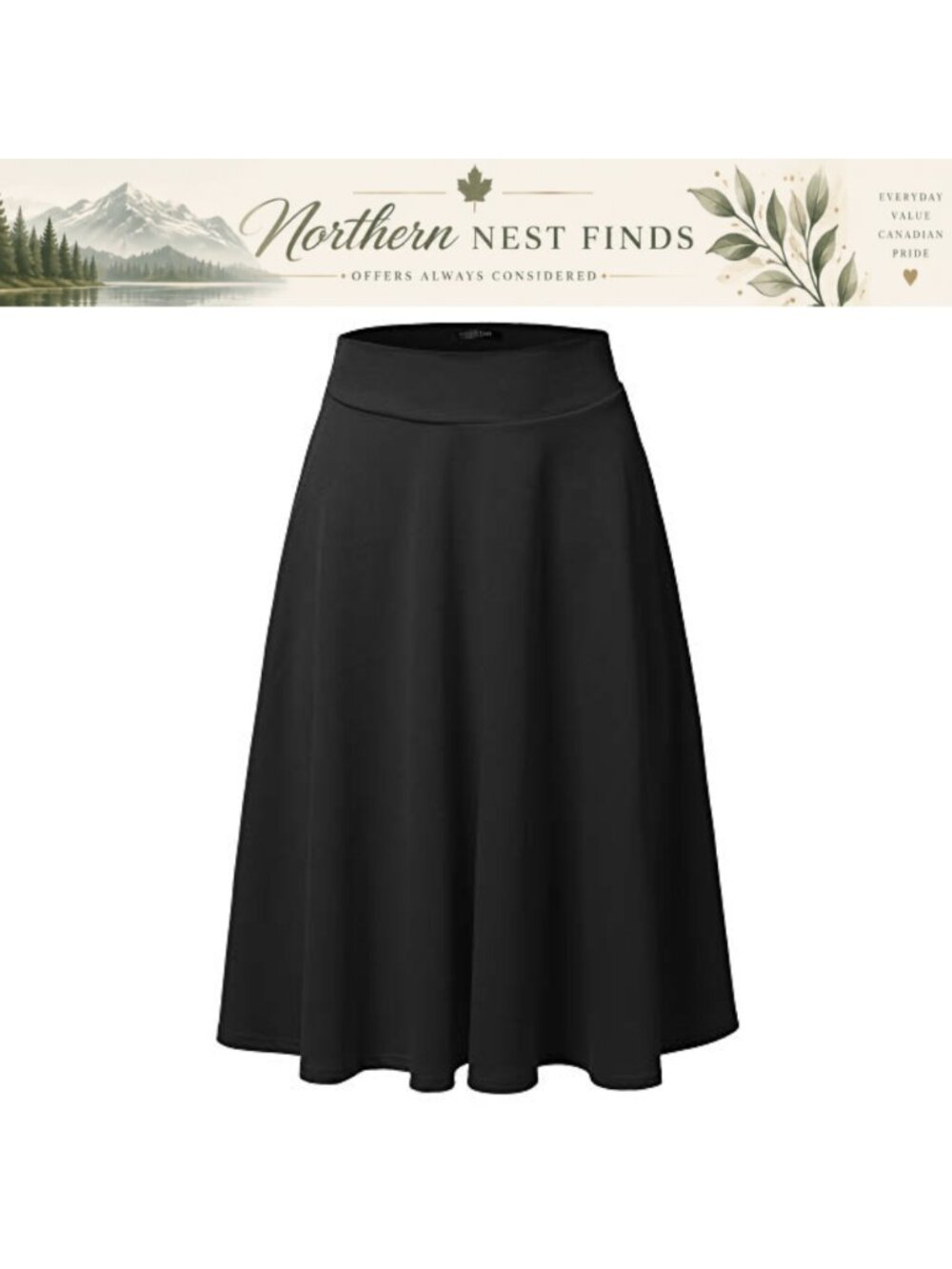 High Waist Flare A-Line Midi Skirt Stretchy Elastic Waist Women's